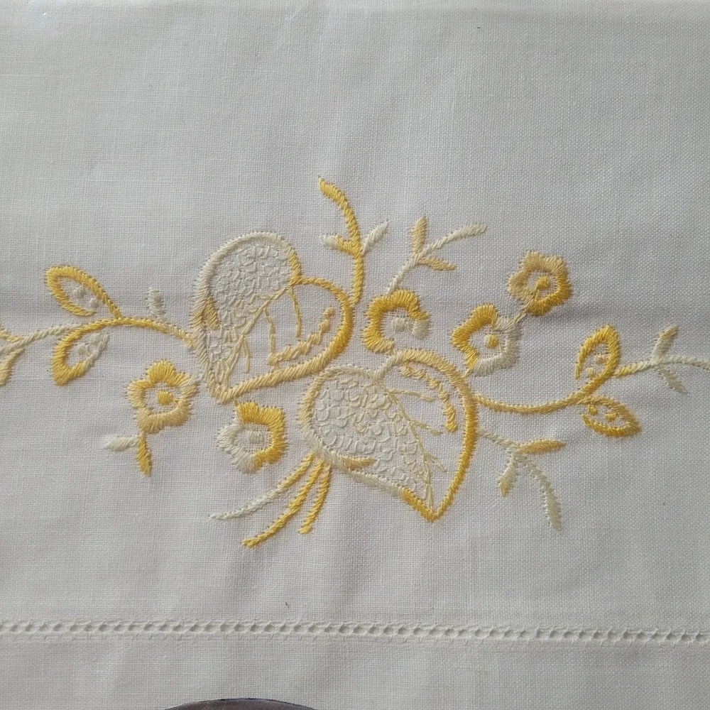 Vintage Embroidered Standard Pillowcases Set of 2 Floral Cottage New Old Stock!